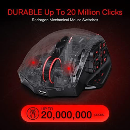 Redragon M913 Wireless RGB MMO Gaming Mouse 16000 DPI Remapping Keys | Cable-Free 0 Delay Dedicated for FPS Gamers, Redefine Keybinding Macro, Vibing Backlight, Ergonomic Grip Body Comfort - color: Black, style: Wireless M913