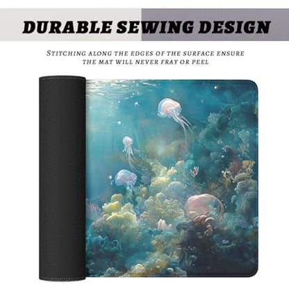 Water Dragon Gaming Mouse Pad Ocean Underwater World Dragon Extended Mousepad Waterproof Stitched Edges Rubber Base Non-Slip Deskpad Computer Keyboard Mat 31.5"x11.8" - color: Water Dragon, size: 31.5L x 31.5W inches