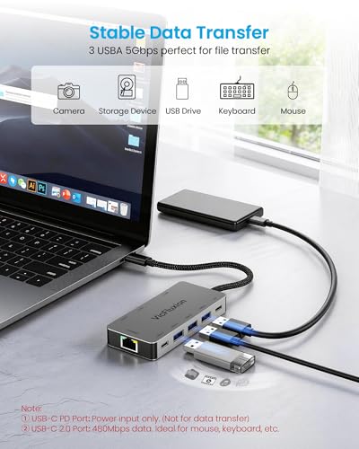 USB C Docking Station Dual Monitor for Laptop, 9-in-1 USB Hub with 2 HDMI | 4K@60Hz, Gigabit Ethernet, 3*USB 3.0, 1*USB C, PD 100W, 3.5mm Audio, USB C Dock for Laptop/Computer/Tablets/Windows