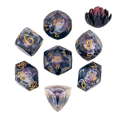 7PCS DND Dice Set,Transparent Sharp Edge Dice Set D&D RPG Polyhedral Die,for Dungeons and Dragons TTRPG Games Roleplaying Games,with Gift Box(Purple Blue Lotus) - color: Lotus Purple Black