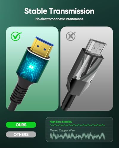 SHKI 8K 4K 10K HDTV Cable 48Gbps 1.5FT/0.5M, Ultra High Speed 2.1 HDTV Cable Cord-4K@120Hz 8K@60Hz, DTS:X, HDCP 2.2 & 2.3, HDR 10 Compatible with Roku TV/PS5/HDTV/Blu-ray - size: 1.5feet
