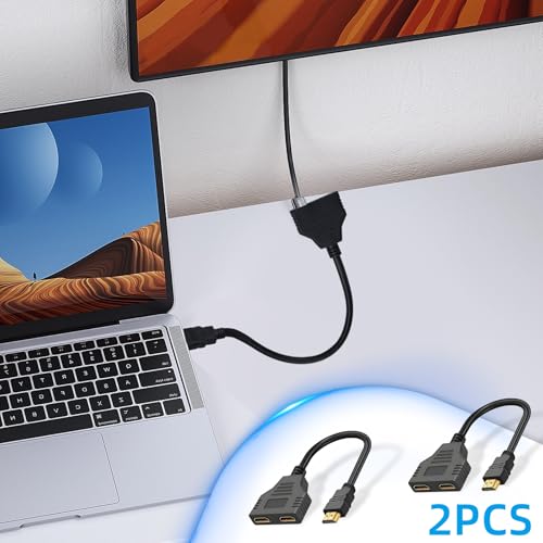 2Pcs HDMI Cable Splitter 1 in 2 Out HDMI Adapter Cable, 1080P Version 1.4 Supports Dual Port Switch for HDMI Male to Dual HDMI Female Adapter