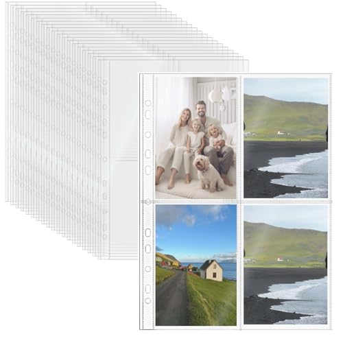 Mogoostry A4 Clear Sheet Protectors 4 Pocket Binder Sleeves 20 Sheets 11 Holes Top Open Photo Album Sleeves Photocard Collection Page Protector - color: 4-pocket Top Open