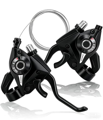 3x7 Speed Bike Shifter Brake Levers Combo, 21-Speed Integrated Bicycle Gear Shifter Set with Visual Gear Indicator & Stainless Steel Shift Cables, Replacement Parts for Mountain Bike, Road Bike, MTB - style: 3x7 21Speed