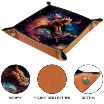 Funny Cat Riding Dinosaur Galaxy Dice Tray Dice Rolling Tray Folding Dice Holder for Dice Games, Like RPG, DND and Other Table Games - color: Multi 14