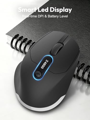 XBG B18Pro Tri-Mode Wireless Bluetooth Mouse with LED Display for Laptop | Bluetooth 5.0, 2.4G & Wired, 4800 DPI, 600mAh Type-C Rechargeable, Ergonomic Silent Click, for Mac iPad Windows Office, Black - style: B18 Pro-Black