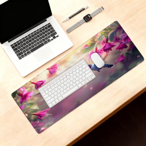 Hummingbird Flower Gaming Mouse Pad, with Stitched Edges, Rubber Base Keyboard and Mouse pad Desk Mat Non-Slip Waterproof Protector Writing Pad for Work Game Office Home 11.8x31.5in-3 - color: B 005, size: Large
