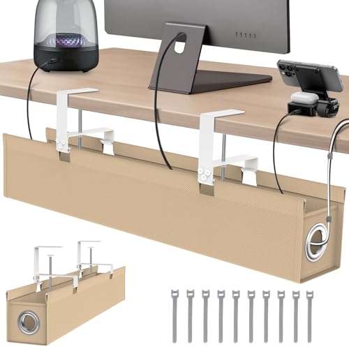 [Upgraded] Large Under Desk Cable Management Tray No Drill, Suolaao 30" Cord Organizer with Oxford Fabric, Clamp Mount, Holds 30 lbs, Large Cable Rack for Gaming & Home Office Standing Desk