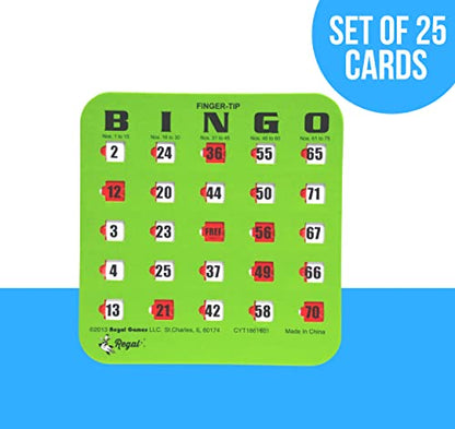 Regal Bingo Bulk Bingo Cards with Sliding Windows - Reusable Large Print Bingo Game Cards for Adults Large Group - 25 Pack, Green - color: Green, size: 25 Cards