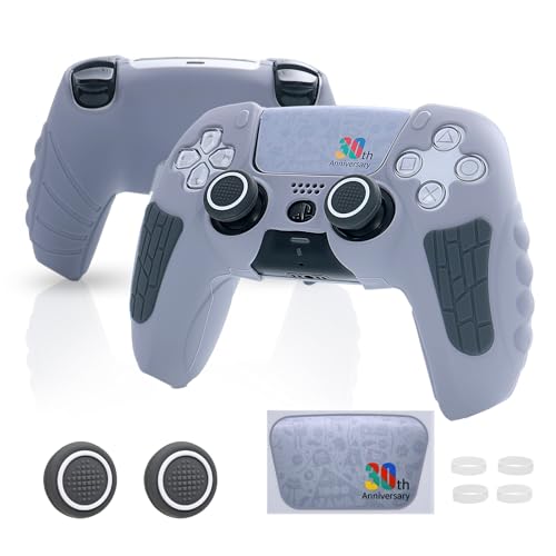 ECHZOVE PS5 Controller Cover Case – 30th Anniversary Limited Edition Protective Silicone Skin for PlayStation 5 Controller, Anti-Slip, Sweat-Resistant, Shockproof Grip Case (Light Grey) - color: light grey