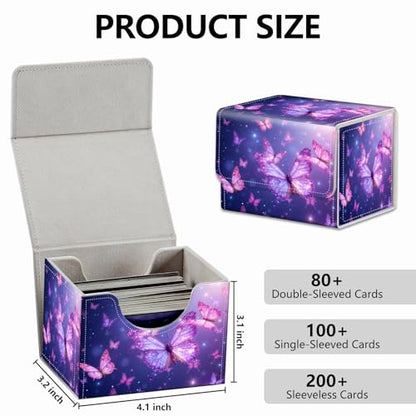 Strong Magnet for TCG MTG Commander Deck Box Playing Card Case Magic Deck Box Creative Pattern Trading Card Storage Box for Collectible Games, Purple Glowing Butterfly - color: Purple Glowing Butterfly