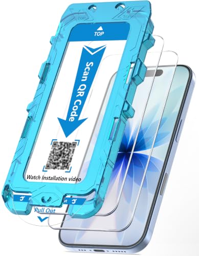 JZG 2-Pack Screen Protector for iPhone 17, Clear Tempered Glass | Dust-Free Alignment Box for Effortless One-Click Installation & Bubble-Free Application - size: 6.3 Inch-For iPhone 17