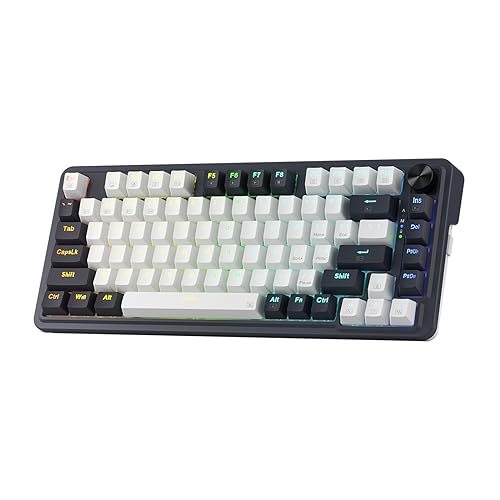 Redragon K673 PRO Wireless 81-Key RGB Gasket Gaming Keyboard, Scroll Knob | Multi-Function Control Wheel, 0-Delay Tri-Mode, Cushioned 5-Layer Noise Dampening for Creamy Thocky Sound, Compact 80% Size - color: Abyssal Blue, size: 81 Keys + No LCD Screen
