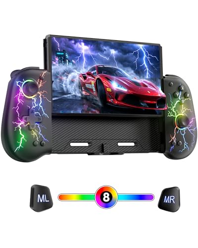 VOYEE Switch Controllers with Hall Effect Joystick & Kickstand, Compatible with Nintendo Switch/OLED, Wireless Pro Controller Ergonomic Grip Joypad with RGB Light, Turbo, Macro, 4 Game Slot Gray - color: Gray