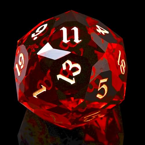 1PCS Multifaceted Glass D20 DND Dice - 28mm 20 Sided Gem D&D Dice for Dungeons and Dragons, RPG, Roleplaying Games MTG Table Games, Handmade Polyhedral Dice(Glass Red) - color: Multifaceted D20 Glass-red