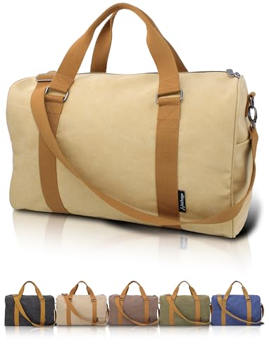 Travel Duffel Bag - 40L Weekender Carry-On, CanBoss (Beige) | Spacious 40L canvas weekender duffle for women & men - gym, travel and carry-on bag with trolley sleeve and 6 pockets - color: Beige