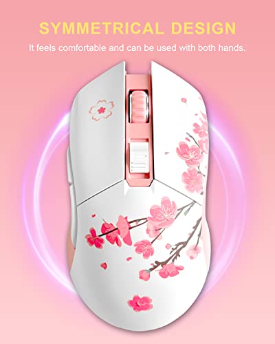 DAREU Sakura Pink Wireless Wired Gaming Mouse, Dual-Mode Rechargeable 6 Programmable Buttons,10K DPI,RGB and 7 Adjustable DPI Levels up to [150IPS] [1000Hz Polling Rate] for PC Notebook Mac - color: Sakura Pink