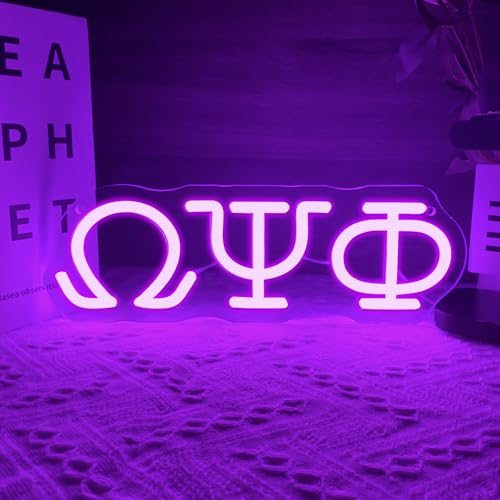 Psi Phi Fraternity Neon Signs for Wall Decor,Dimmable Led Greek Lettering Psi Phi Decor,USB Powered Fraternity Gifts for Man Cave Kids Room Bedroom Bar Birthday Gifts(11.8 * 4in） - color: Purple