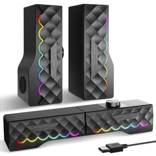 PC Speakers - 2 in 1 Detachable Computer Speakers with LED for Dynamic and Cool Gaming - Gaming Speakers with USB Cable for Desktop PC, Monitor, Laptop, Gaming Equipment