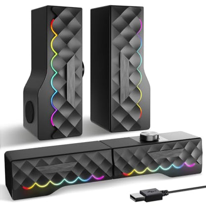 PC Speakers - 2 in 1 Detachable Computer Speakers with LED for Dynamic and Cool Gaming - Gaming Speakers with USB Cable for Desktop PC, Monitor, Laptop, Gaming Equipment