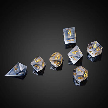 Cusdie Frosted Dice Sharp Edges DND Dice, 7 PCs D&D Dice, Handcrafted Polyhedral Dice Set, for Role Playing Game(Black) - color: Frosted-black Swirl