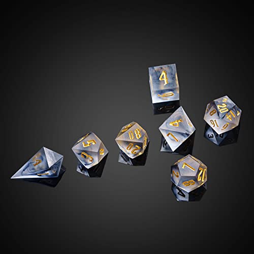 Cusdie Frosted Dice Sharp Edges DND Dice, 7 PCs D&D Dice, Handcrafted Polyhedral Dice Set, for Role Playing Game(Black) - color: Frosted-black Swirl