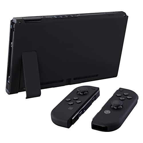 eXtremeRate DIY Replacement Shell Buttons for Nintendo Switch, Soft Touch Back Plate for Switch Console, Custom Housing Case with Full Set Buttons for Joycon Handheld Controller - Black - color: Black