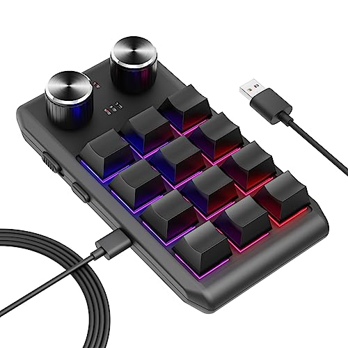 Multifunctional Macro Mechanical Keyboard With 12 Customizable Keys 2 Knobs - One-Handed RGB Gaming Keypad Programmable Ultra-Thin Mechanical Keyboard With 12 Programmable Keys And RGB Backlighting