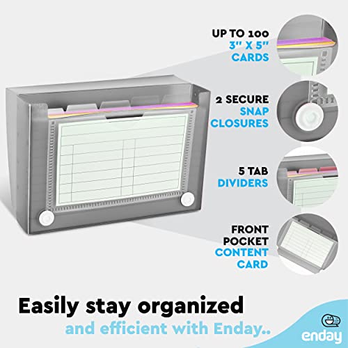 Enday Index Card Holder 3x5, Grey Index Card Case with 5 Tab Dividers, Index Card Organizer, Flash Card Holder, Holds 100 Cards, 4 Pack - color: GREY, size: 4