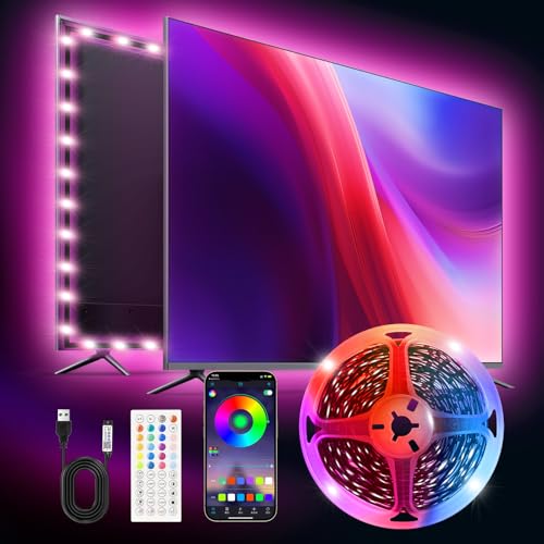 LED TV Lights,16.4ft Smart RGB Strip for 45-75 Inch TVs, Music Sync Bluetooth App & Remote Control, USB-Powered LED Lights for Gaming, Bedroom, PC, Home Theater - size: 16.4ft