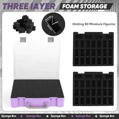 Miniature Storage Carrying Figure Case - 50 Slot Figurine Minature Carrying Case with 2 Foam Layer for Miniatures Compatible with 40k, DND & More (Purple) - color: Purple