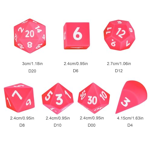 7-Piece Jumbo Silicone DND Dice Set, 25mm Oversized D&D Dice | Round Edges Soft Perfect Bouncer Compatible with Dungeons and Dragons RPG Bar Pub Club Party Games - color: Pink W/White Numbers