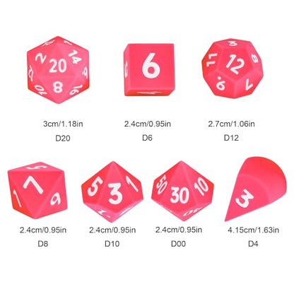 7-Piece Jumbo Silicone DND Dice Set, 25mm Oversized D&D Dice | Round Edges Soft Perfect Bouncer Compatible with Dungeons and Dragons RPG Bar Pub Club Party Games - color: Pink W/White Numbers