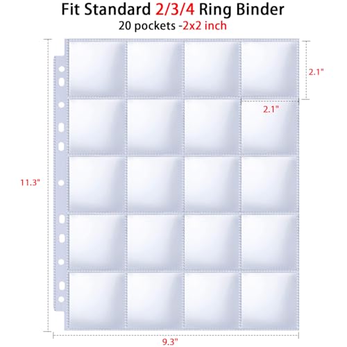 30 Pack 600 Pockets 2x2” Coin Flip Sleeves, Heavy Duty Stamp Collection Pages for 3 Ring Binder, 20 Pocket Photo Slide Flips Organizer Sheet, Top Loading Clear Cardboard Coin Holder Sleeves - color: 30 Pack Coin Sleeves