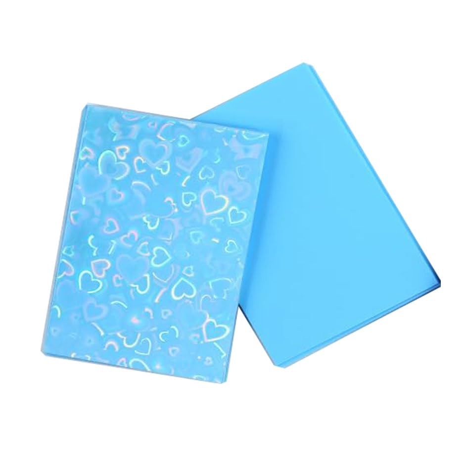 ONLYKXY 100pcs Soft Clear Plastic Heart Glitter Bag Storage Pouch Laser Sleeve Cover Pocket Holder Holographic Photo Protector Top Loader for 3in Trading Card Coin Jewelry (Blue) - color: Blue