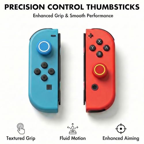 20PCS Optimized Silicone Thumb Grips & Joystick Caps for Nintendo Switch/OLED/Lite JoyCon Controllers Accessories | 10 Colors, Anti-Slip, Anti-Scratch & Enhanced Gaming Experience
