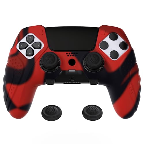 PlayVital Guardian Edition Anti-Slip Ergonomic Silicone Cover Case for ps5 Edge Controller, Soft Rubber Protector Skin for ps5 Edge Wireless Controller with Thumb Grip Caps - Red & Black - color: Red & Black