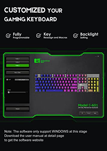 TDT Mechanical Gaming Keyboard,Wired 104 Keys RGB Keyboard with Blue Switch, Programmable RGB Backlit for Windows Gaming PC