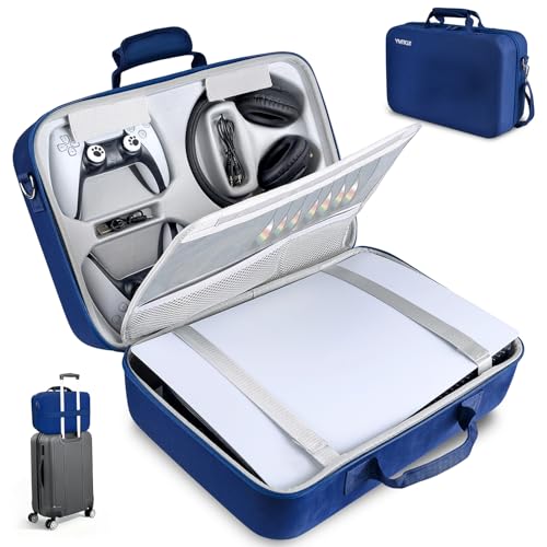 YMTGT Carrying Case for PS5/PS5 Pro/PS5 Slim, Shockproof Protective Travel Case Storage Bag Fits Console, Controller, Disk, Headset, Accessories for Playstation 5 Gamers Travel & Home Use - color: Dark Blue