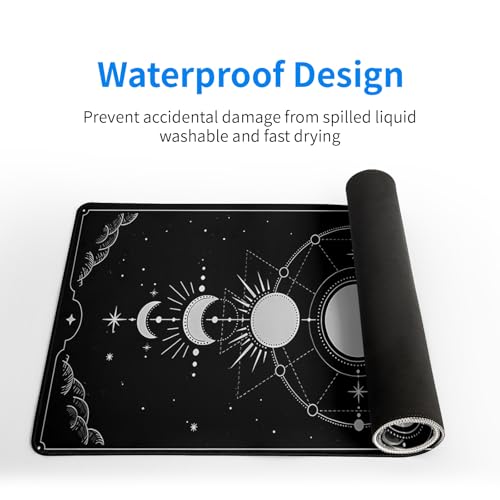 Sun Moon Gaming Mouse Pad Black Large Mouse Pad for Keyboard and Mousepad Desk Mat with 3mm Non-Slip Base and Stitched Edge for Gaming and Office Computer Mat Protector Mat 31.5x11.8 Inch - color: Sun Moon