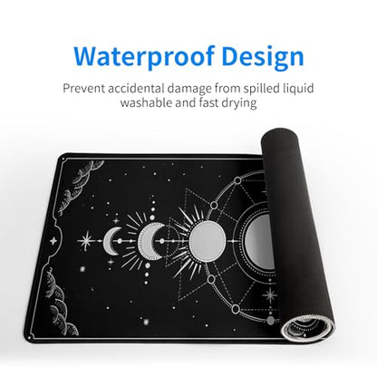 Sun Moon Gaming Mouse Pad Black Large Mouse Pad for Keyboard and Mousepad Desk Mat with 3mm Non-Slip Base and Stitched Edge for Gaming and Office Computer Mat Protector Mat 31.5x11.8 Inch - color: Sun Moon