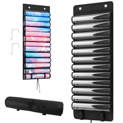 Playmat Tube Storage Bag, 12+1 Hanging Playmat Organizer for MTG/TCG Playmats, Oxford Cloth Holder with Clear PVC Windows, Roll-Up Compact Design, Includes 2 Metal Door Hooks