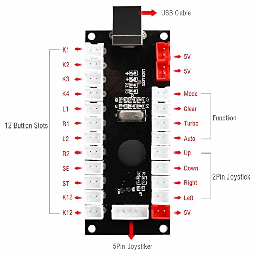 Guwarry 2-Player Zero Delay Generic Game Controller USB to Joystick for MAME & Raspberry Pi 1/2/3 RetroPie DIY Projects Support for SANWA Parts - size: SAN+2.8