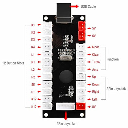 Guwarry 2-Player Zero Delay Generic Game Controller USB to Joystick for MAME & Raspberry Pi 1/2/3 RetroPie DIY Projects Support for SANWA Parts - size: SAN+2.8