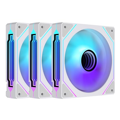Prism4 Pro X3 120mm ARGB Reverse Case Fans,Infinity Mirror RGB Light Effect 5V 3PIN Motherboard Light Sync 800~1800RPM PWM PC Fan Suitable for Computer Case(Triple Pack White) - color: White, size: 4Pro_Reverse_3Pack