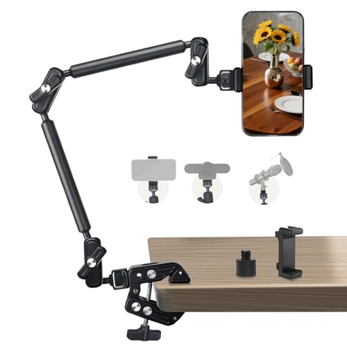 22" Magic Arm Clamp, Overhead Phone Mount Holder Stand, Flexible Desk Camera Mount, Articulating Friction Boom Arm with 1/4" 3/8" Threads for Phone, DSLR, Action Camera,Filming, Light, Webcam, Mic - size: MH05