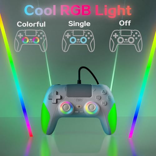 AKalyptra RGB Wired Controller for PS-5/PC, Gaming Controller Support Programmable/Remap/Turbo Functions, Dual Vibration, 3.5MM Audio Jack, Motion Control, Compatible with PS-5/PS-4/PC/MAC/IOS/Android/Steam Deck(Green, 87inch) - color: Green