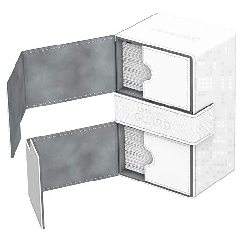 Ultimate Guard Twin Flip'n'Tray 160+, Deck Case for 160 Double-Sleeved TCG Cards +Dice Tray, White/Grey, Independent Magnetic Closure & Microfiber Lining - color: White/Grey