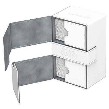 Ultimate Guard Twin Flip'n'Tray 160+, Deck Case for 160 Double-Sleeved TCG Cards +Dice Tray, White/Grey, Independent Magnetic Closure & Microfiber Lining - color: White/Grey