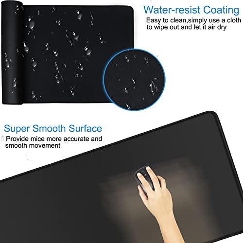 Mouse Pad Gaming, Extra Large Mousepad with Stitched Edges, Premium Microfiber Cloth Surface, Waterproof Non-Slip Base Keyboard Big Desk Mat for Home Office Gaming, 31.5 x 11.8 in, Black - color: Black, size: 31.5L x 11.8W inches